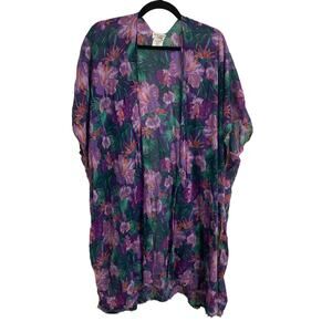 Pool to Party purple colorful tropical print kimono beach swim cover-up one size